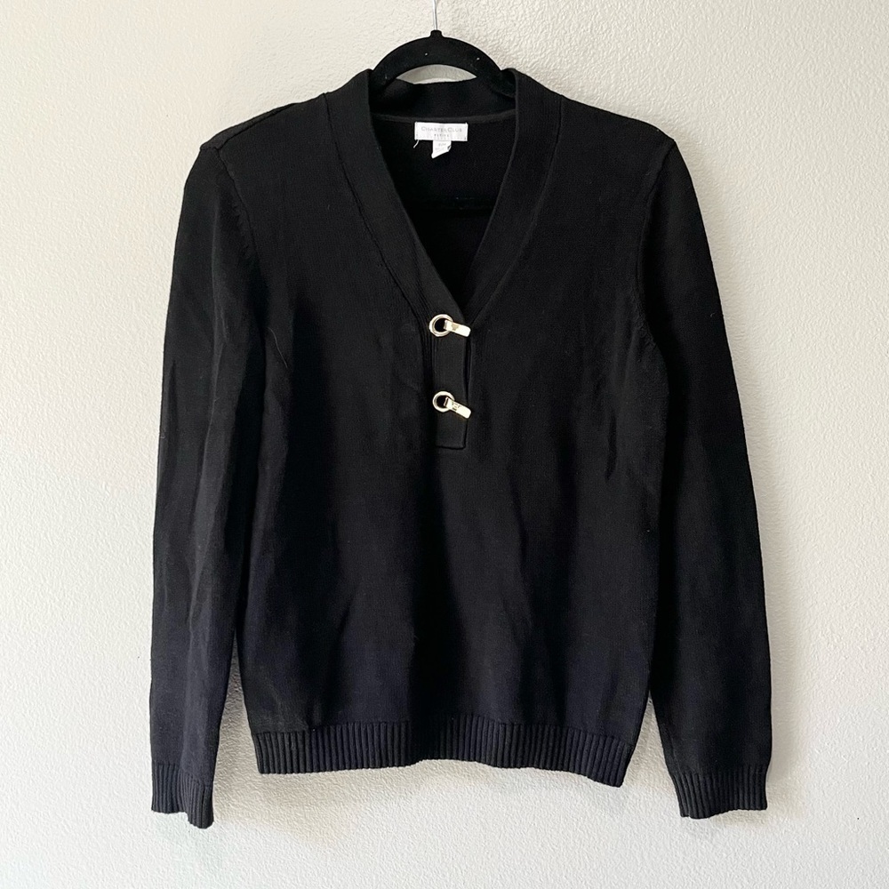CHARTER CLUD- Black Knit comfy Black and Gold Sweater Size P/M